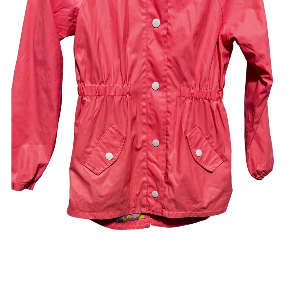 Cat And Jack Girl Rain Jacket L Pink Hooded Floral Lined Lightweight Windbreaker